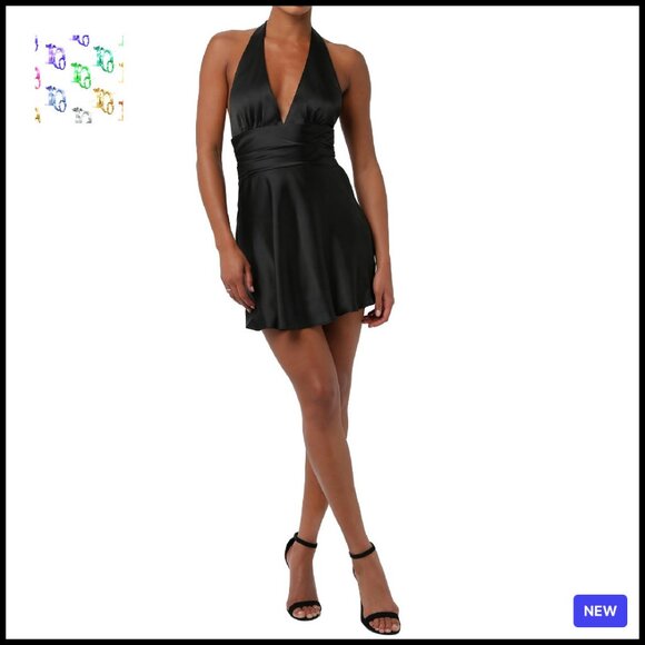 Satin Halter Mini Dress Elegant Open Back Cocktail Party Formal Wear